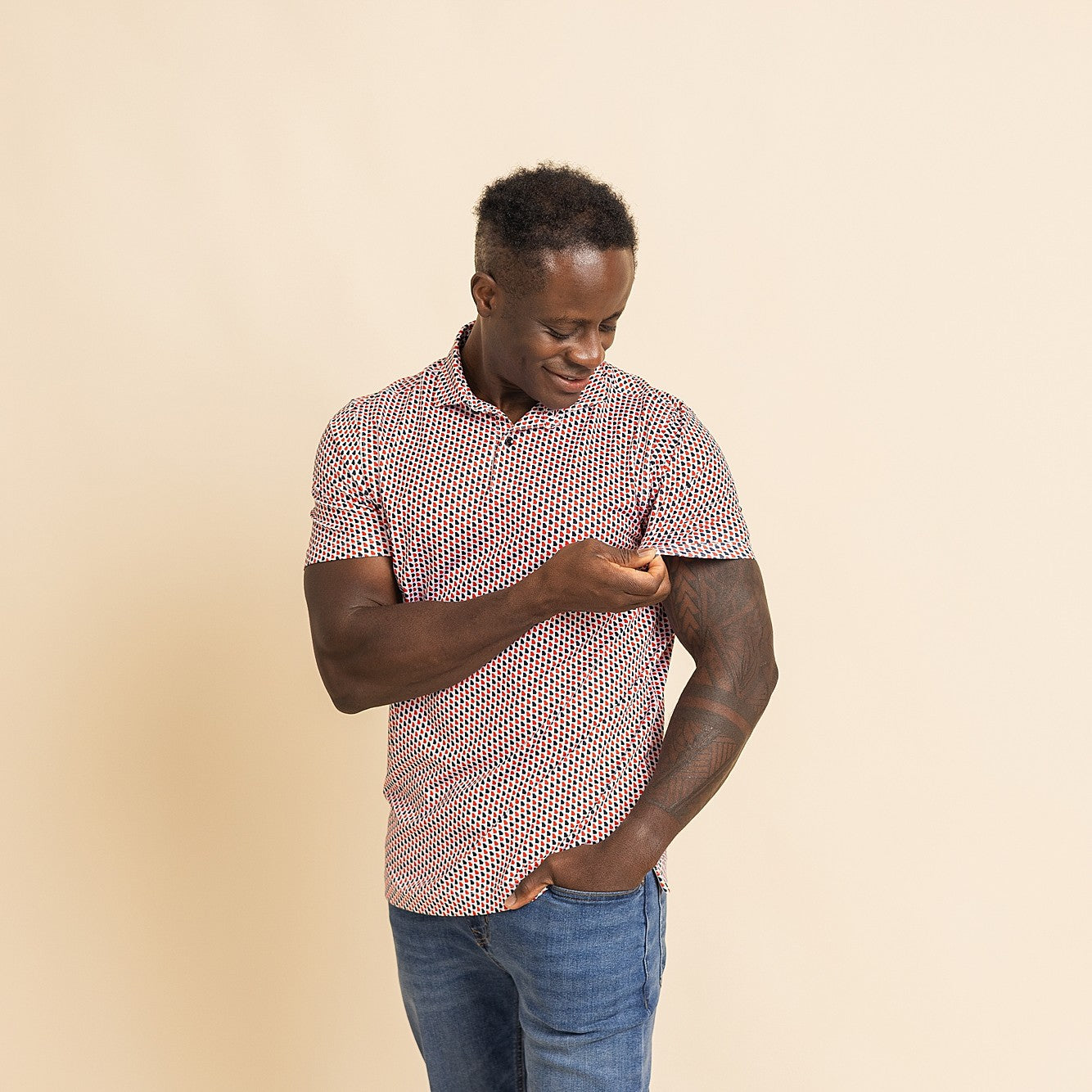 Georgia Red & Black Print Polo